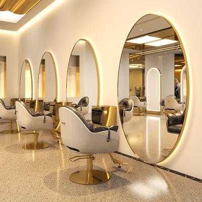 China Modern Salon Furniture Mirror Styling Station Barber Mirror Led With LED Light for sale