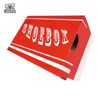 China Recyclable Hot Sale Fashion Red Custom Retail Portable Folding Packing Big Drop Front Shoe Box for sale