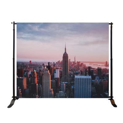 China Adjustable Height Retractable Banner Stands Back Wall Manufacturer Wholesale Round Tube Small Adjustable Display Stand Stage Backdrop for sale