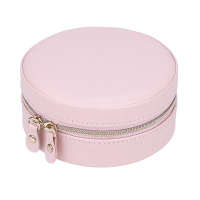 China Earring Necklace Bracelet Ring Packaging Pink Girl Heart Coin Purse Smooth Double Chain Jewelry Round Leather Zipper Small Round Box Storage Bag for sale