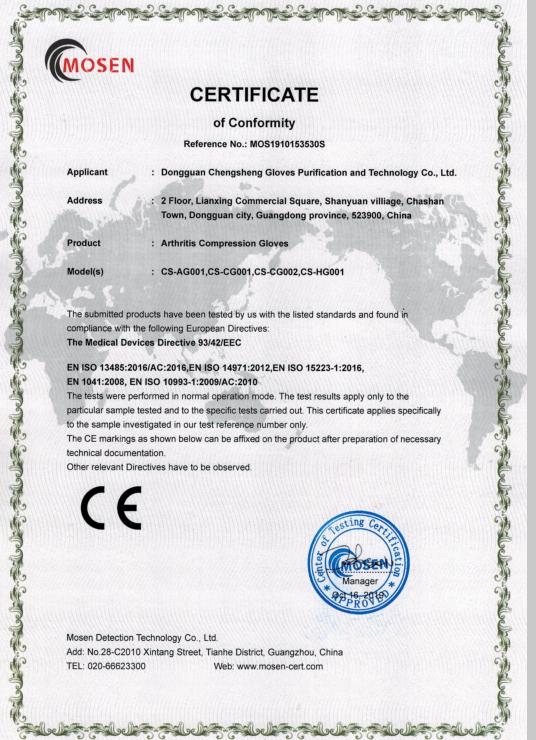 CE - Dongguan Chengsheng Gloves Purification Technology Co., Ltd.