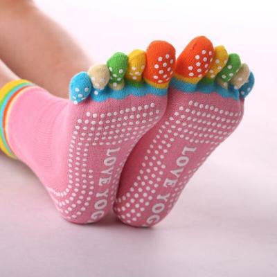 China Dance Yoga Socks Women Cotton Dot Glue Non Slip Professional Fitness Five Finger Socks Safety Indoor Sports for sale