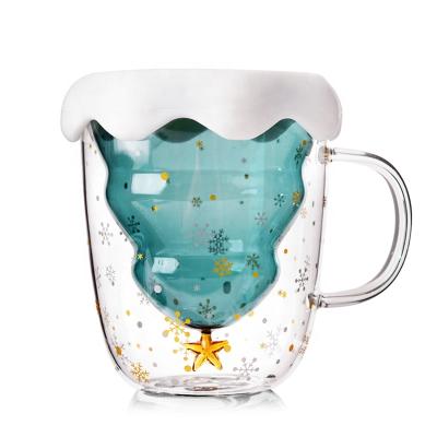 China Creative Glass Star Tree Christmas Double Mug Viable Christmas Gift for sale