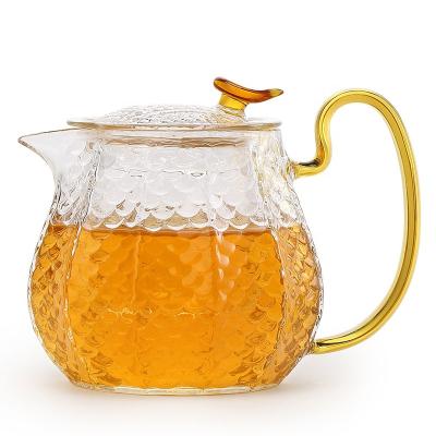 China Sustainable effect of fish scales on high temperature resistant body of high borosilicate glass teapot for sale