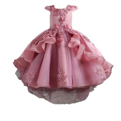 China Anti-wrinkle 2021 2-12 years long new girl's dress nail embroidered pearl tailed wholesale girl's birthday dress girl's dress in stock for sale