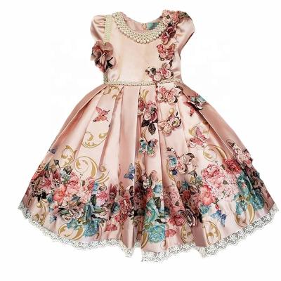 China Pretty Embroidered Flower Pattern + Collar New Pattern Printing Children Custom Clothing Kid Girl Dress For Summer for sale