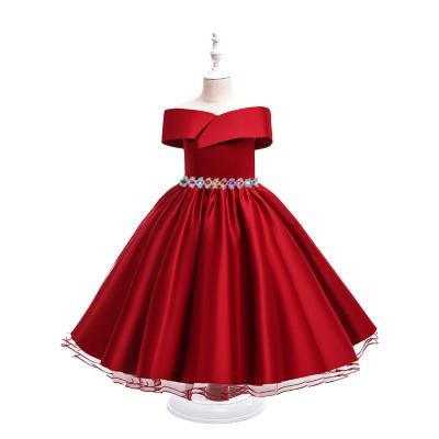 China Anti-wrinkle 2021 2-12 years new girl's long dress nail embroidered pearl tailed girl's birthday dress girl's dress wholesale for sale