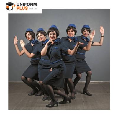 China Hot Tailored Stewardess Workwear Navy Blue Dress Airline Stewardess Uniform for sale