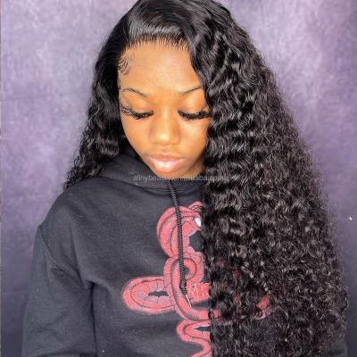 China Alinybeauty Wholesale Brazilian Virgin Human Hair Deep Wave Wigs,100% Human Hair Lace Front Wigs,4x4 Lace Frontal Wig For Black Women for sale