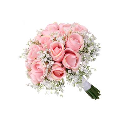 China Designs hot sale simulation flower bride bouquet creative pink roses bouquet artificial flowers wedding supplies for sale