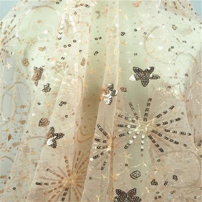 China QUICK DRY spring and summer sunflower mesh sequin embroidery fabric for stage dress wedding dress for sale