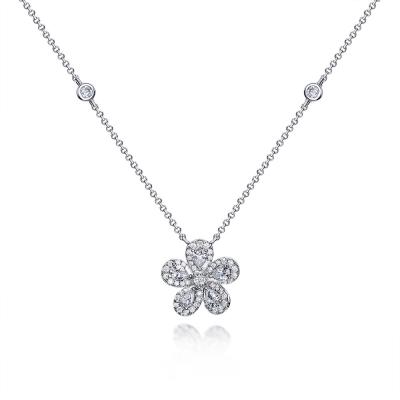 China Vintage 925 Silver Clavicle Necklace With Diamonds Light Luxury Simple Personality Zircon Water Drop 3*4 Floral Pendant for sale