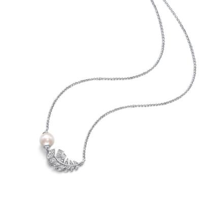 China Small Feather Vintage Creative Scented Design Light Luxury Diamond Natural Pearl Pendant Silver Necklace for sale