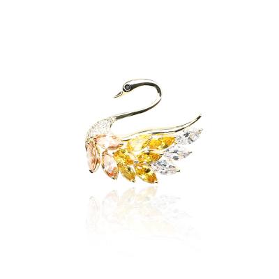 China Retro Designer Brass Classy Gradient Zircon Yellow Swan Brooch Male And Female Animal Pins for sale