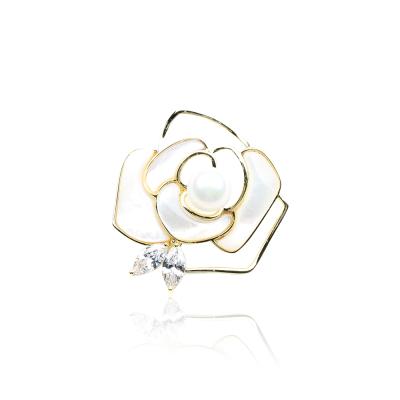 China Alloy brooch female temperament style elegant and simple retro fritillaria natural camellia brooch for sale