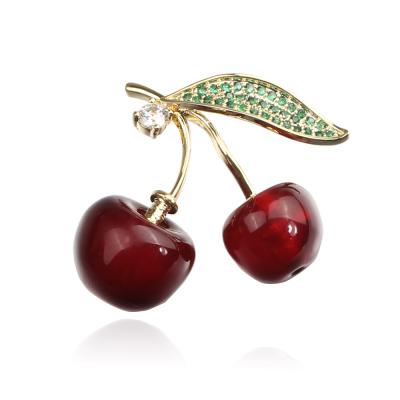 China Wholesale ALLOY Resin Cherry Fruit Brooch Pin Accessories For Women CZ Stone Jewelry New Arrive for sale