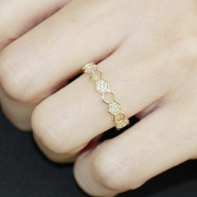 China YANYI Diamond Set Honeycomb Ring With Adjustable Sensitive Polygonal Opening Ring Gift for sale