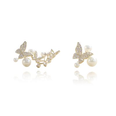 China FASHIONABLE YANYI Korean Edition Set With Diamond Butterfly Earrings 925 Silver Needles Asymmetrical Earrings Bead Jewelry Gift for sale