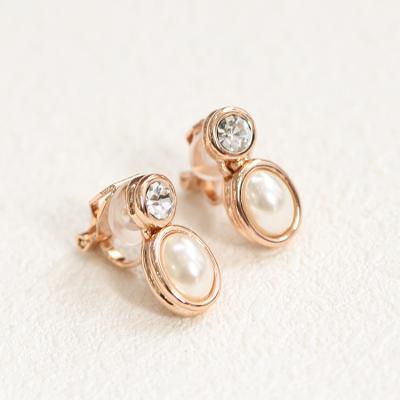 China ALLOY New Arrival Vintage Jewelry Design Oval Rhinestone Pearl No Piercing Clip On Earrings For Women for sale