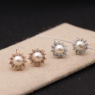 China ALLOY Rhinestone Pearl Sunflower Design Clip On Earrings Women Non-pierced Jewelry for sale