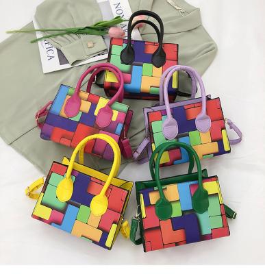 China Custom Fashion Geometric PU Handbag Shoulder Bag Geometric Colorful Cross - Body Bag Mini Purse For Women for sale