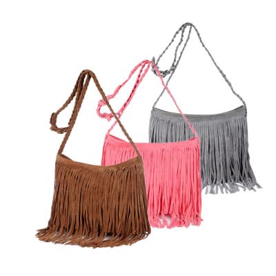 China Wholesale Custom PU Women Girl Tassel Suede Handbag Fashion Messenger Shoulder Bag for sale