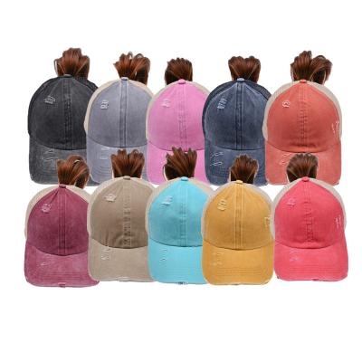 China Breathable Messy Ponytail Hats Pony Baseball Sport Washed Cross Buns Mesh Hallow Out Hat Retro Leopard COMMON Plaid Adjustable for sale