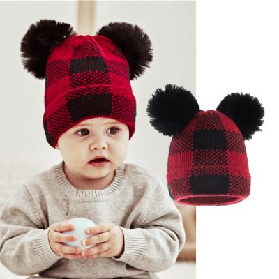 China RKH1007 Baby Boy RKH1007 Buffalo Girls Acrylic Baby Beanie Winter Warm Hat JOINT Infant Red Black Plaid Hats for sale