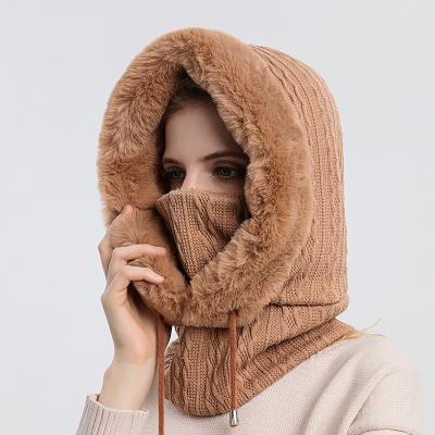 China RWH2050 Winter RWH2050 JOINT Thick Warm Hoodie Outdoor One Piece Scarf Mask Ski Cap Cold-proof Hat For Woman Man for sale