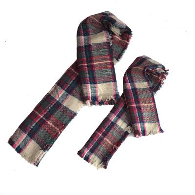 China RWJ2002 Mix Winter Size Larger Warm Thick Plaid Square Blanket Scarf Shawl For Mommy And Me Women Kids Scarf Set for sale