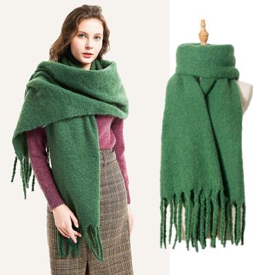 China RWJ2003 Polyester 30 Color Fashion Women Winter Big Thick Scarves Oversized Solid Scarf Cap With Tassel For Woman for sale