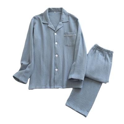 China Spring and autumn double-layer gauze fashion style home cotton breathable long-sleeved pajamas set for sale