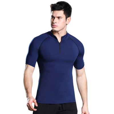 China Factory Wholesale Breathable Good Quality Slimming Quick Drying Zipper Training Clothing Men Sport Polyester T-shirt for sale