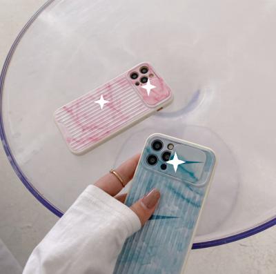 China Anti-fall For iPhone 12 Soft Silicone Cover Marble Texture For iPhone 13 Case Slide Lens Protective Case for sale