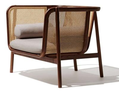 China Modern Living Room Furniture Cane Solid Wooden Wicker Lounge Chair Rattan Webbing for sale