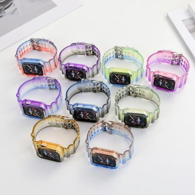 China Hot Gradient Shockproof Crystal Mix Color Silicone Strap Bands 42 44mm For Apple Watch 7 6 5 With TPU Cover Device Sport for sale