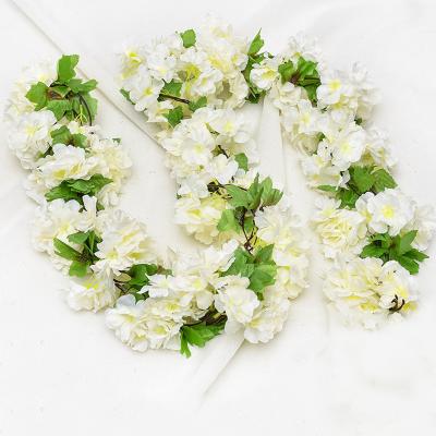 China Fashional Artificial Cherry Blossom Flower Vines Hanging Garland Silk Flowers Garland For Wedding Party Home Decor for sale