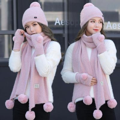 China Wholesale custom made and plain hat long wool scarf woven glove set by beanie for sale