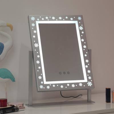 China Creative Contact Sensor Design Snowflake Lighted Dimmable Hollywood Makeup Mirror With Lights for sale