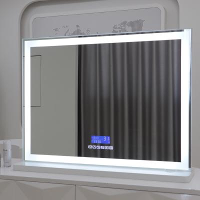 China 2020 New Products Blue Lighted Tooth Makeup Mirror Frosted Light To Be Continuous Along All Mirror Edges With Base for sale