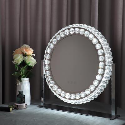 China Hot Sale Lit Silver Bling Luxury Diamond Hollywood Vanity Makeup Led Crystal Mirror for sale