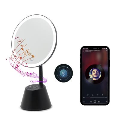 China Nordic Removable Smart Blue Desktop Speaker Tooth Music Design Portable Lighted Makeup Mirror With Light for sale