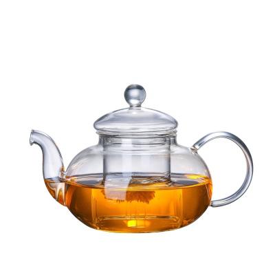 China Sustainable High Temperature Resistant Glass Teapot 600ml Thickened Household Fruit - Flower Tea Set Teapot With Filtered Glass for sale