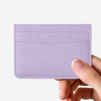 China Custom Minimalist Pebbled Luxury Super Leather Wallet Thinner Wallet Thinner ID Card Holder Custom Slim Card Holder for sale