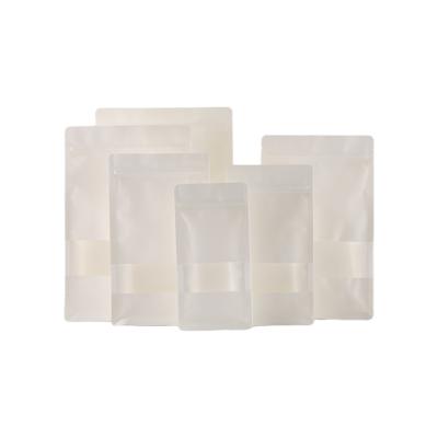 China Wholesale Biodegradable Stand Up Zipper Kraft White Paper Bags Resealable Clear Window Snack Packing Bag for sale