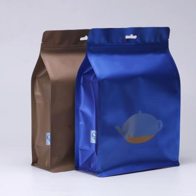 China Moisture-proof Coffee Beans Packaging Bag Eight Seal Square Block Flat Bottom Gusset Side Pocket With Zipper for sale