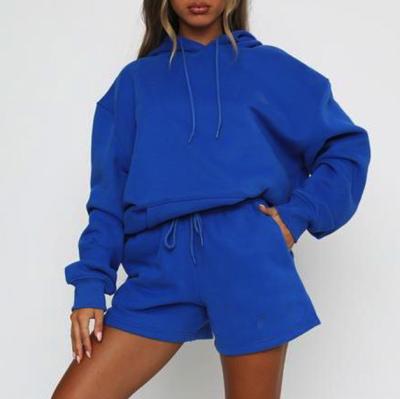 China QUICK DRY Custom Hoody Set Fleece Two Piece Oversized Hoodie And Sweat Shorts Set Tracksuit Women Sets for sale