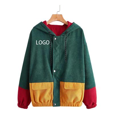 China Custom Logo Women's Hoodies Multicolor Plus Size Jackets Breathable Colorblock Corduroy Jacket Women Sweatshirt OEM ODM for sale