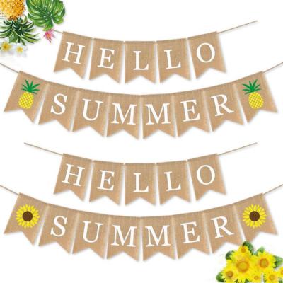 China New Hello Summer Style Pineapple Summer Burlap Banner for Hawaiian Party Supplies Summer Party Decorations Bunting Banner Burlap Sunflower for sale