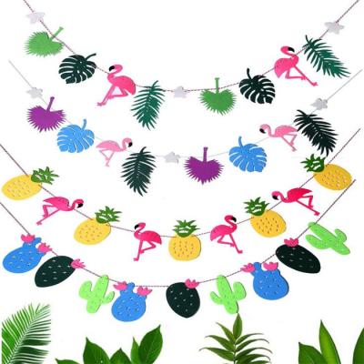 China Hot Sale Hawaiian Flag Garland Banner Cactus Palm Leaf Flamingo Pineapple Luau Party Decorations Summer Style Hawaiian Banner for sale